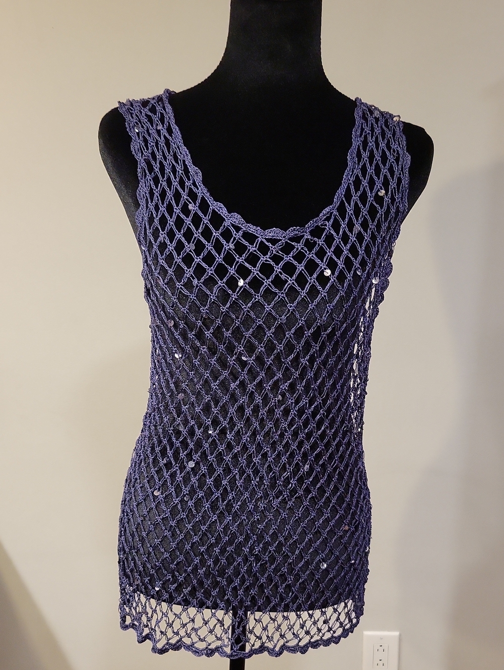 Ashley Stewart Indigo Open-Knit Tank